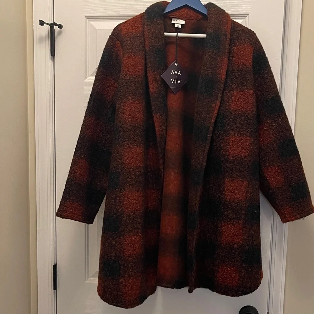 Ava & Viv Rust and Black Checkered Jacket - Picture 1 of 8